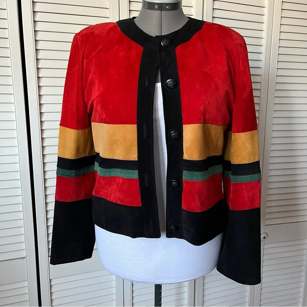 Vintage suede Colourblock jacket M - Picture 2 of 11